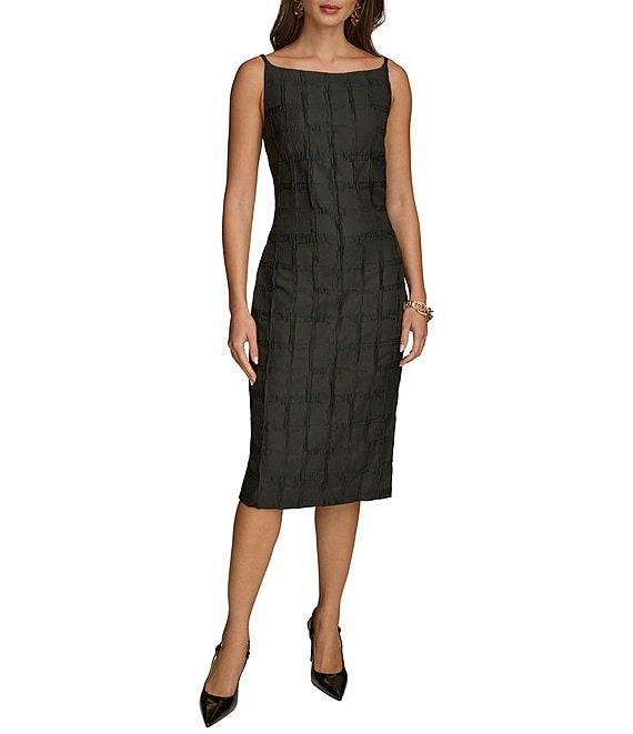 Donna Karan Jacquard Boat Neck Sleeveless Sheath Dress Product Image