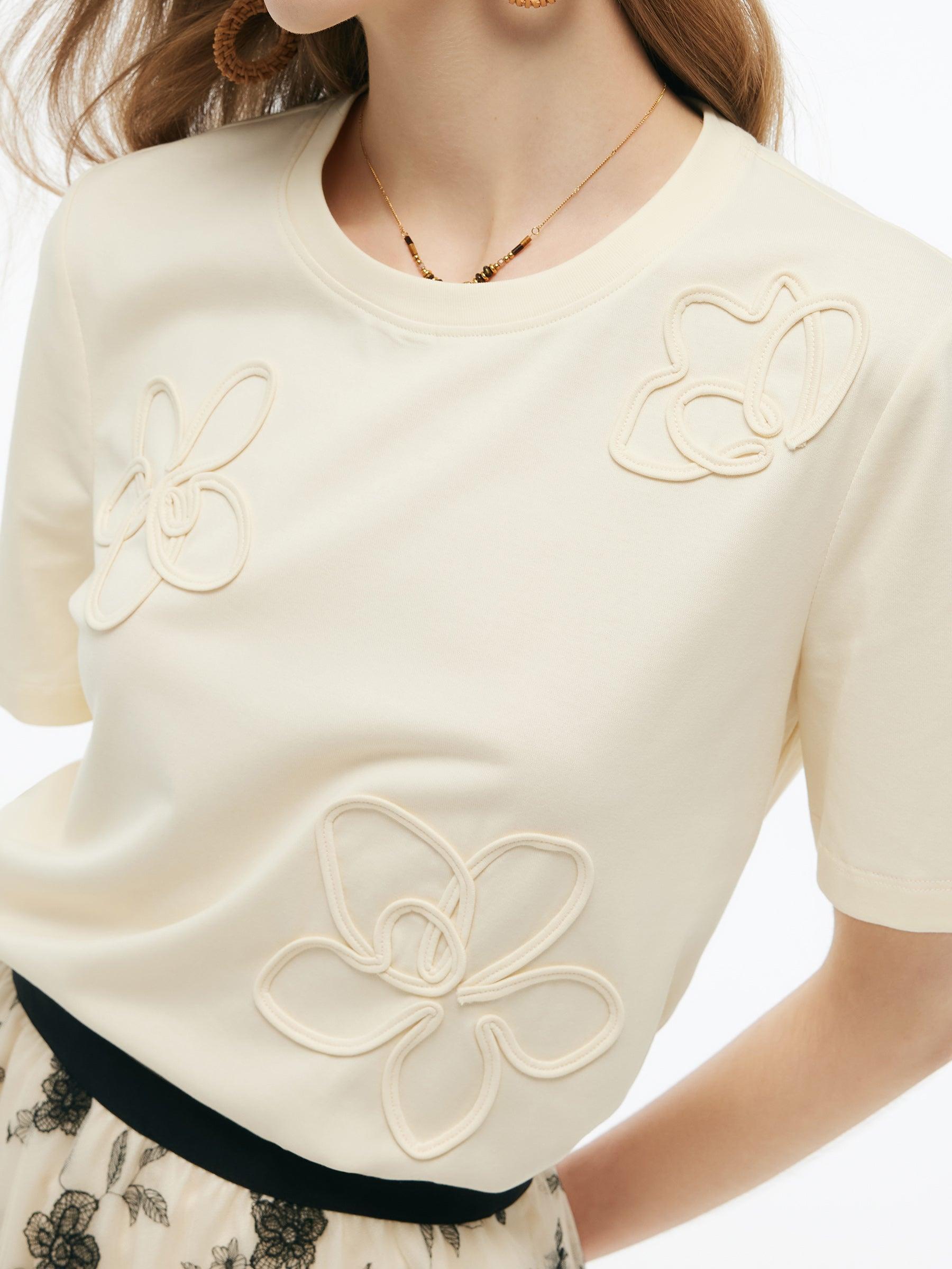 Floral Embellished Women Knit T-Shirt Product Image