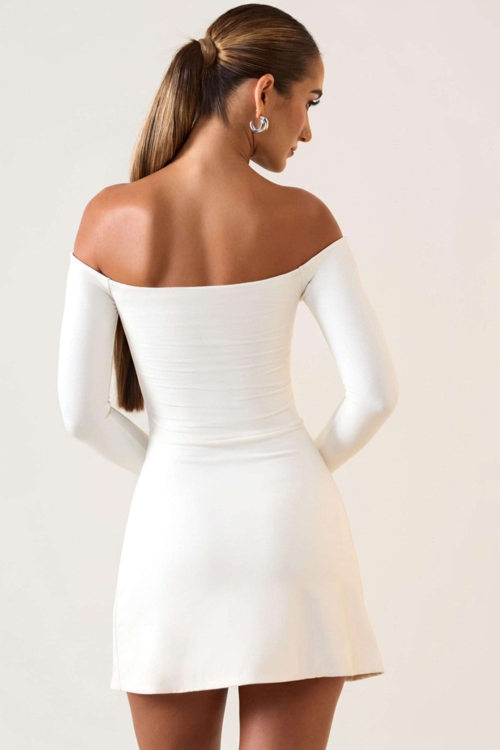 Modal Cut-Out Off-Shoulder A-Line Mini Dress in White Product Image