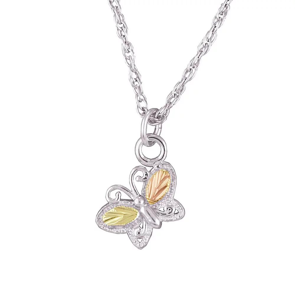 Black Hills Gold Tri-Tone Butterfly Pendant Necklace in Sterling Silver, Women's, Size: 18" Product Image