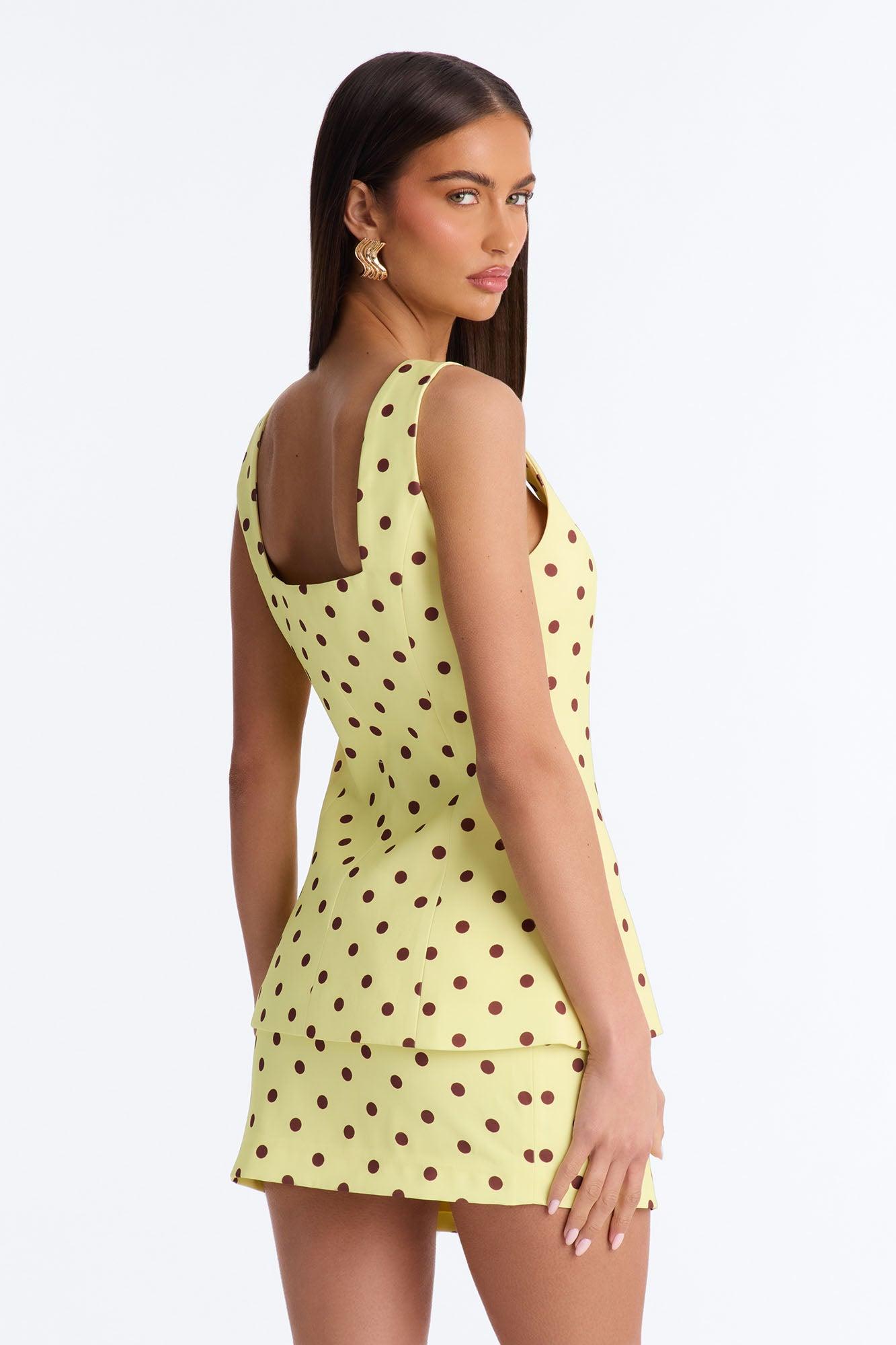 Cori Polka Dot Vest Mini Skirt Set - Yellow/combo Female Product Image