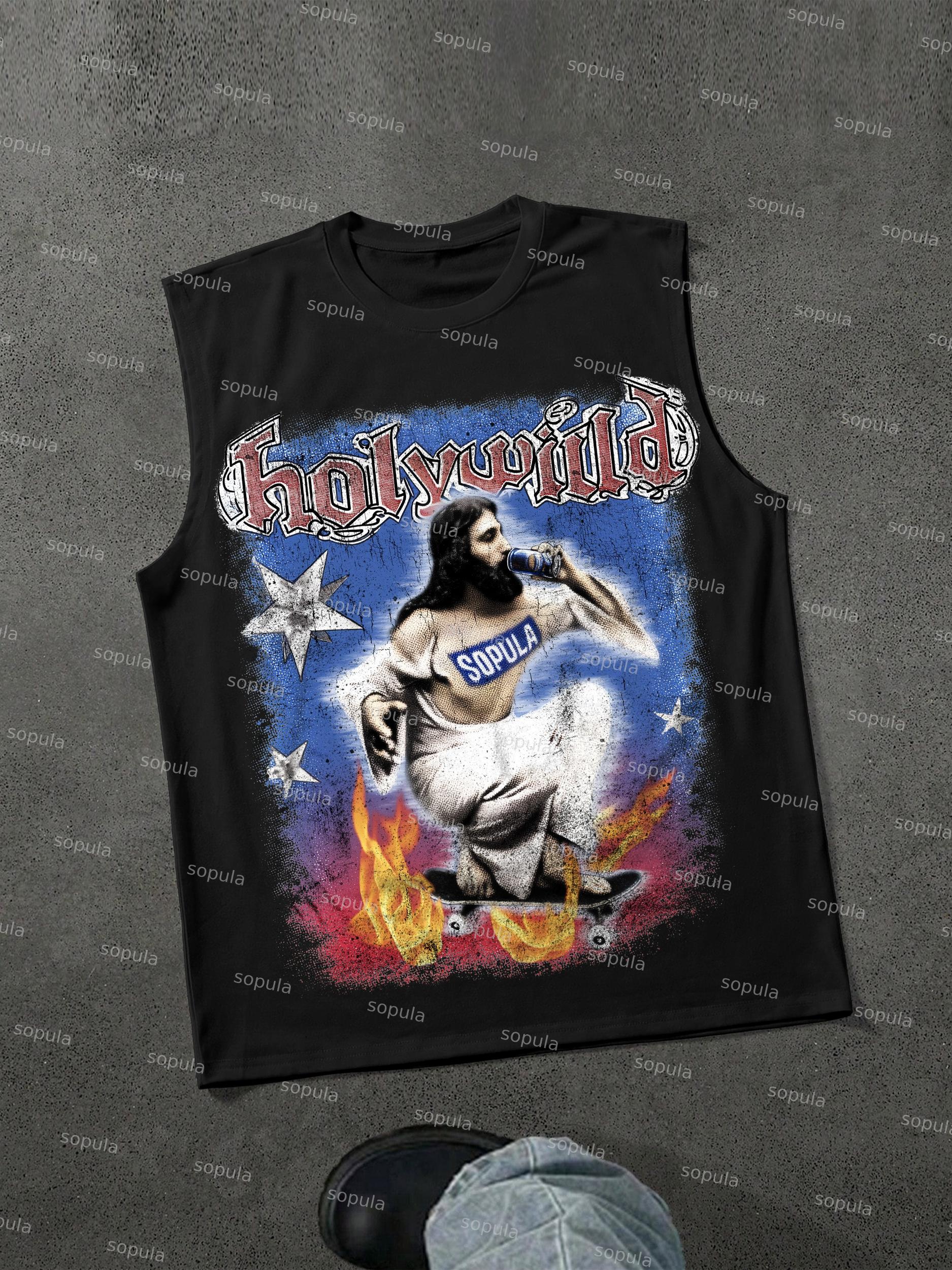 Retro Street Jesus Holy Wild Graphic Tank Top Product Image