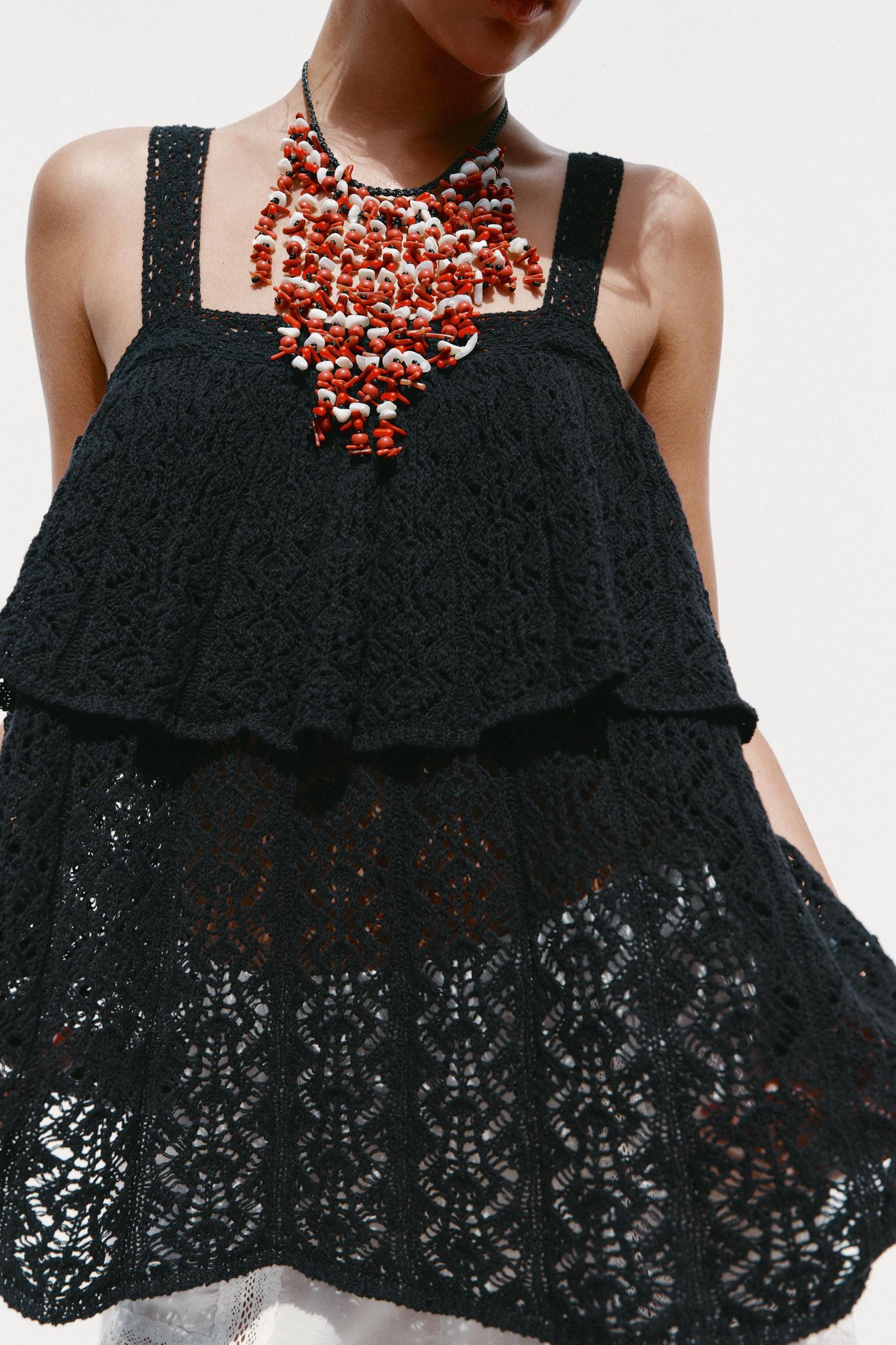 POINTELLE KNIT RUFFLE TOP Product Image