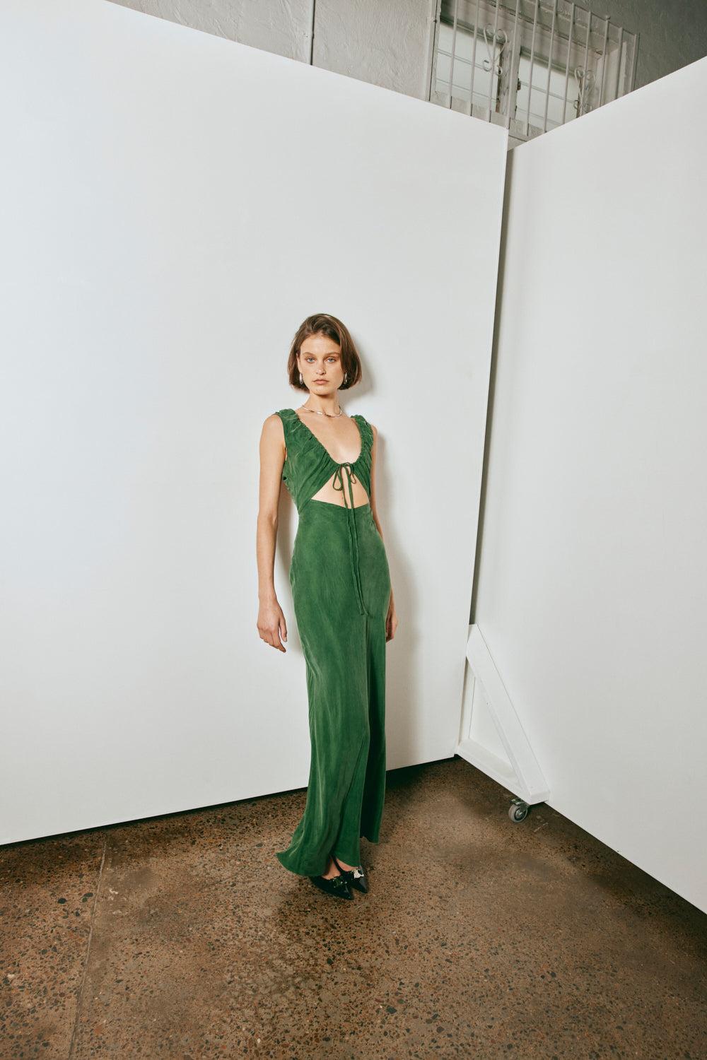 After Dark Bias Cut Maxi Dress Forest Product Image