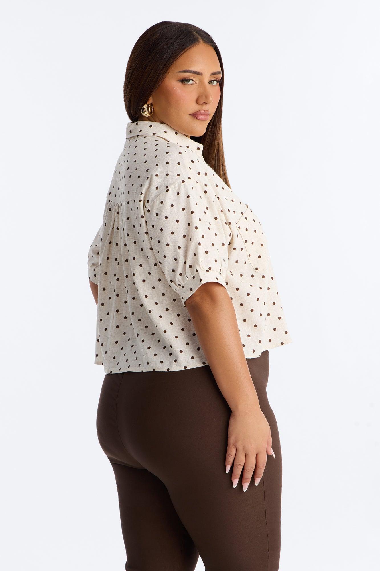 Carrie Polka Dot Linen Shirt - Oatmeal/combo Female Product Image