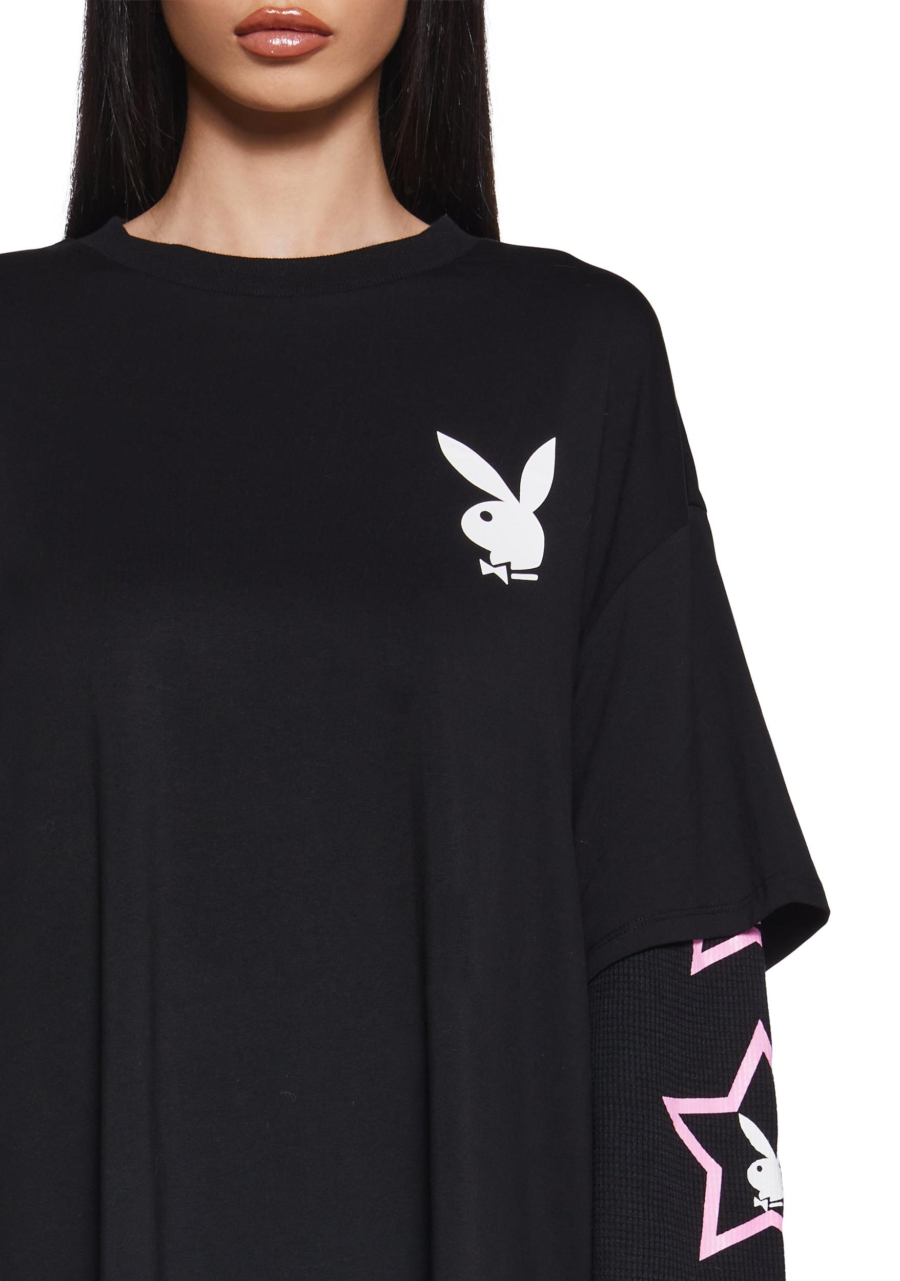 Dolls Kill x Playboy Logo Bunnies Playmate Have More Fun Graphic Long Sleeve Top - Black Product Image