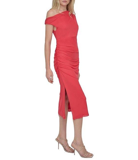 DKNY by Donna Karan Knit Asymmetrical Neck Sleeveless Sheath Midi Dress Product Image