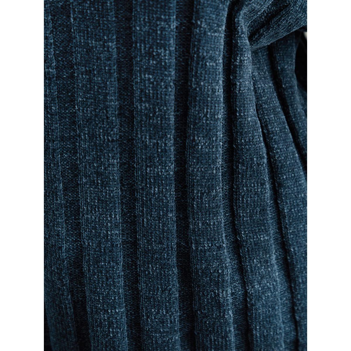 Plus Size Turtle Neck Plain Rib Knit Pullover Cyan Women Casual Long Sleeve Lapel Collar Dailywear Pullovers BloomChic 30/6X Product Image