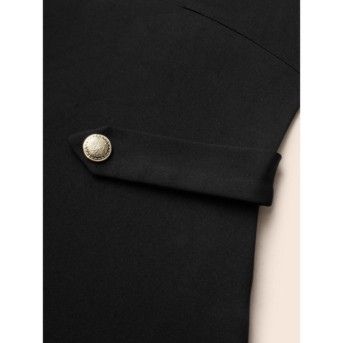 Plus Size Crew Neck Button Detail Dress Black Women At the Office Button Round Neck Long Sleeve Curvy BloomChic 30/6X Product Image