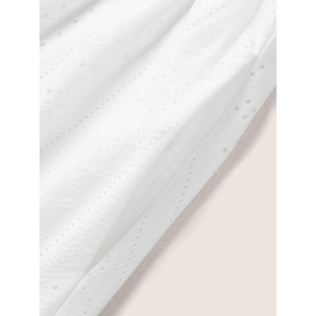 Plus Size Plain Broderie Anglaise Elastic Waist Dress Originalwhite Women Elegant Texture V-neck Short sleeve Curvy BloomChic 18-20/2X Product Image