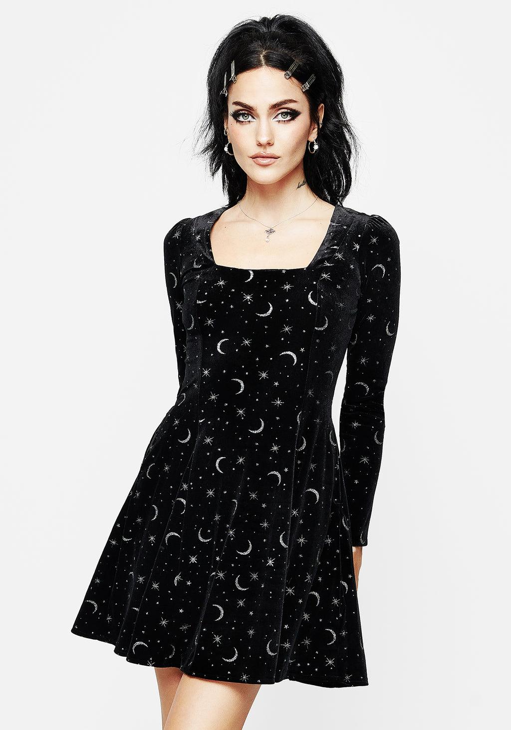 Constellation Glitter Print Velour Mini Dress Product Image