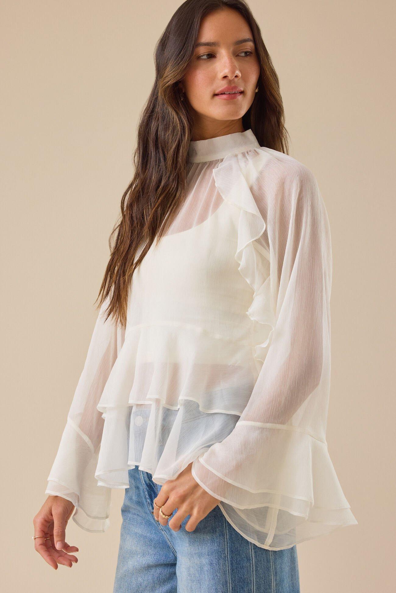 Heather Sheer Ruffle Top Product Image