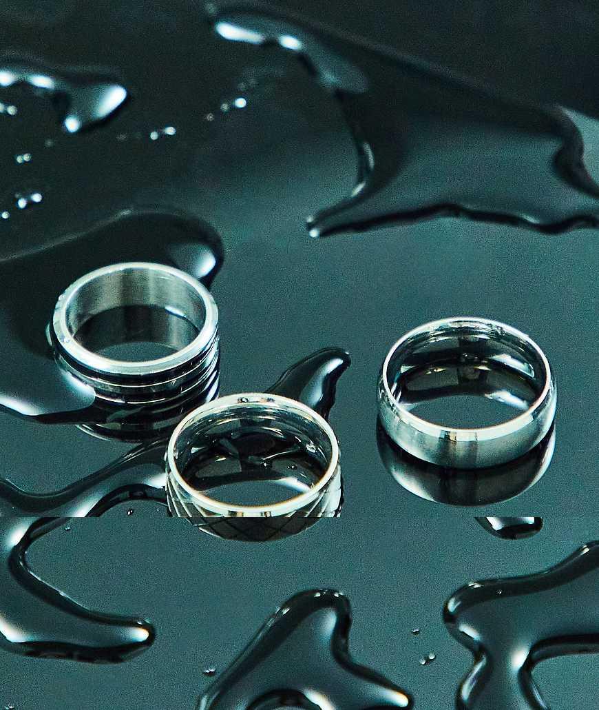 ASOS DESIGN 3 pack waterproof stainless steel band ring set tone Product Image