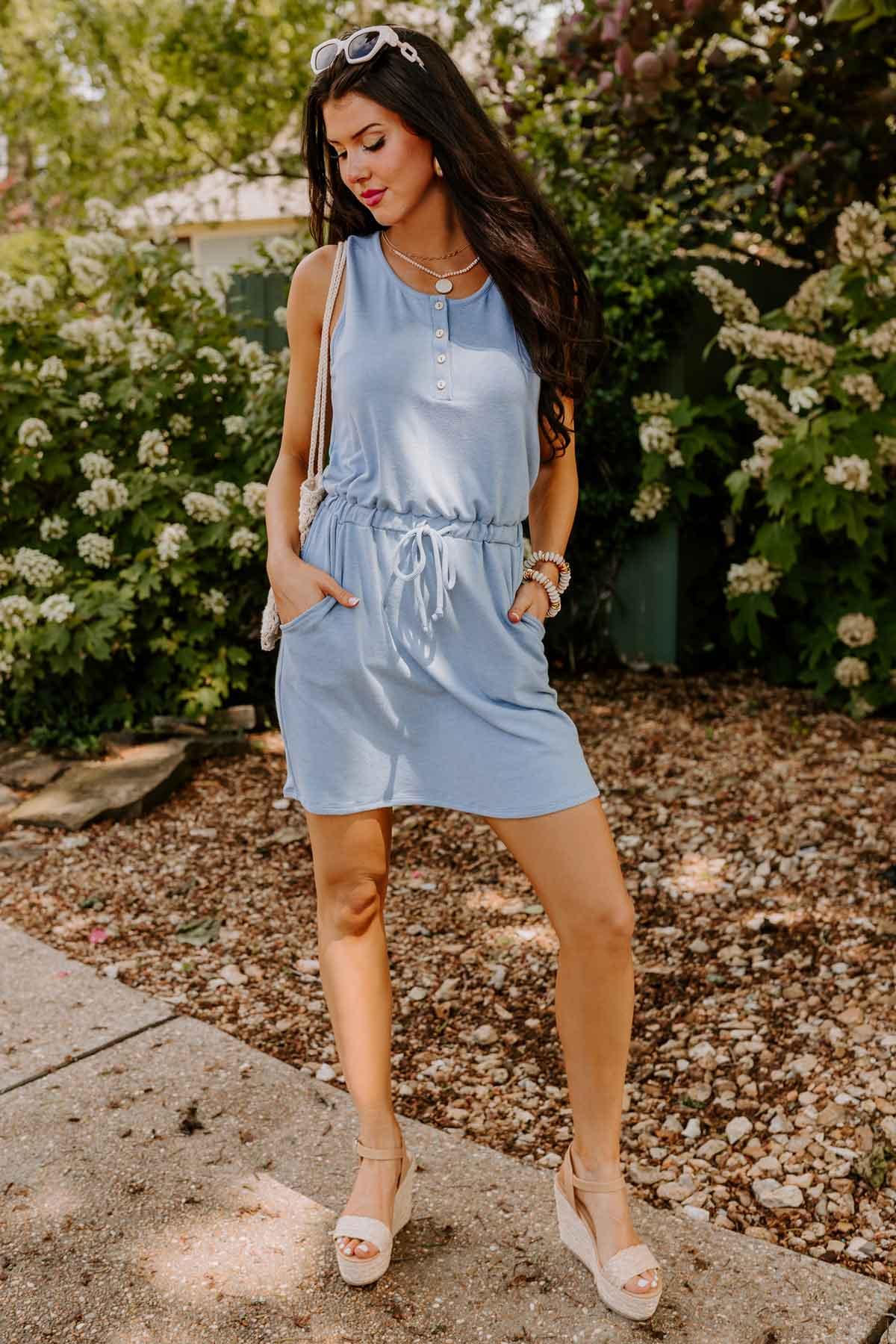 Ivy League Style Dress In Airy Blue Product Image