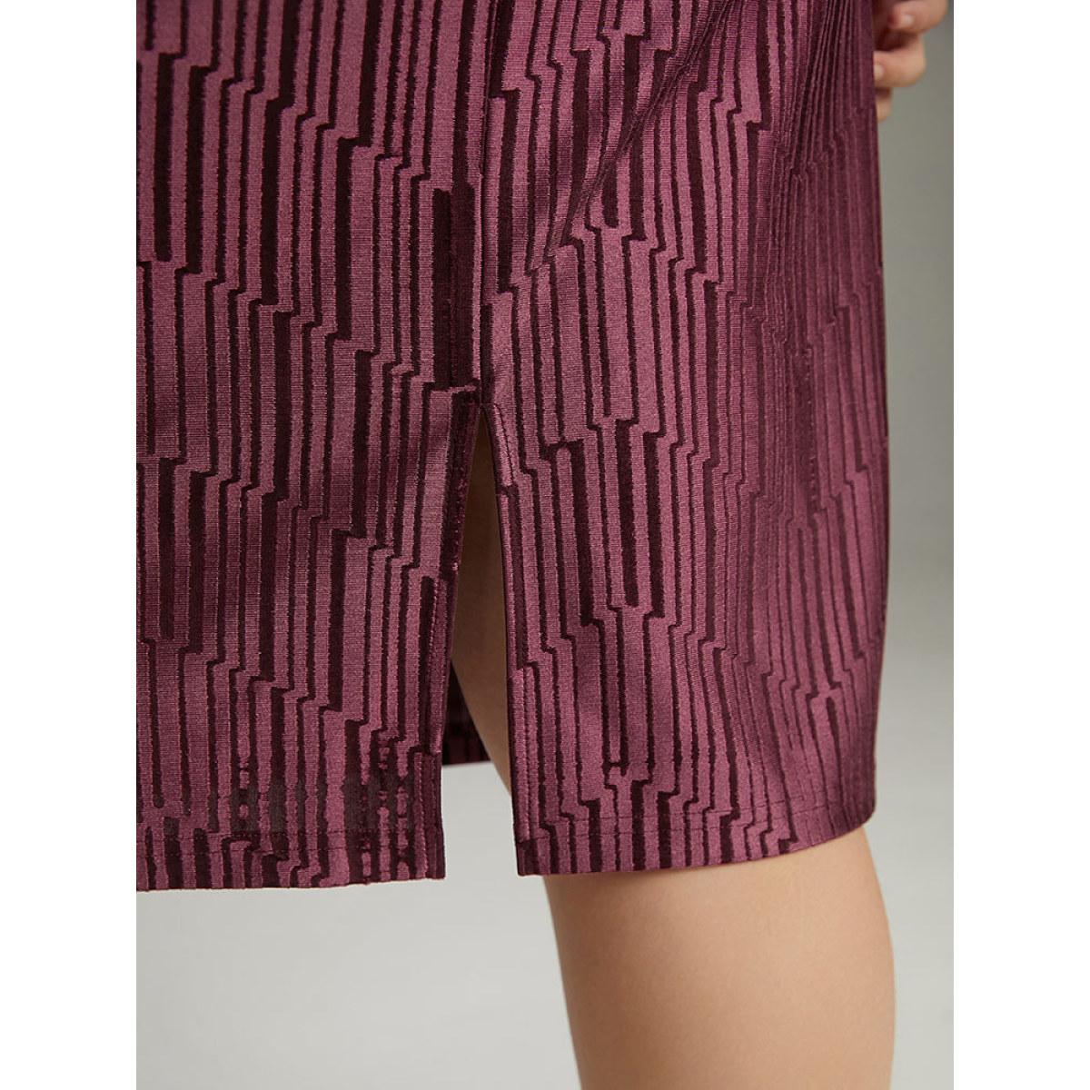 Plus Size Geometric Velvet Belted Split Hem Dress RedViolet Women Cocktail Wrap Overlap Collar Long Sleeve Curvy Knee Dress BloomChic 18-20/2X Product Image