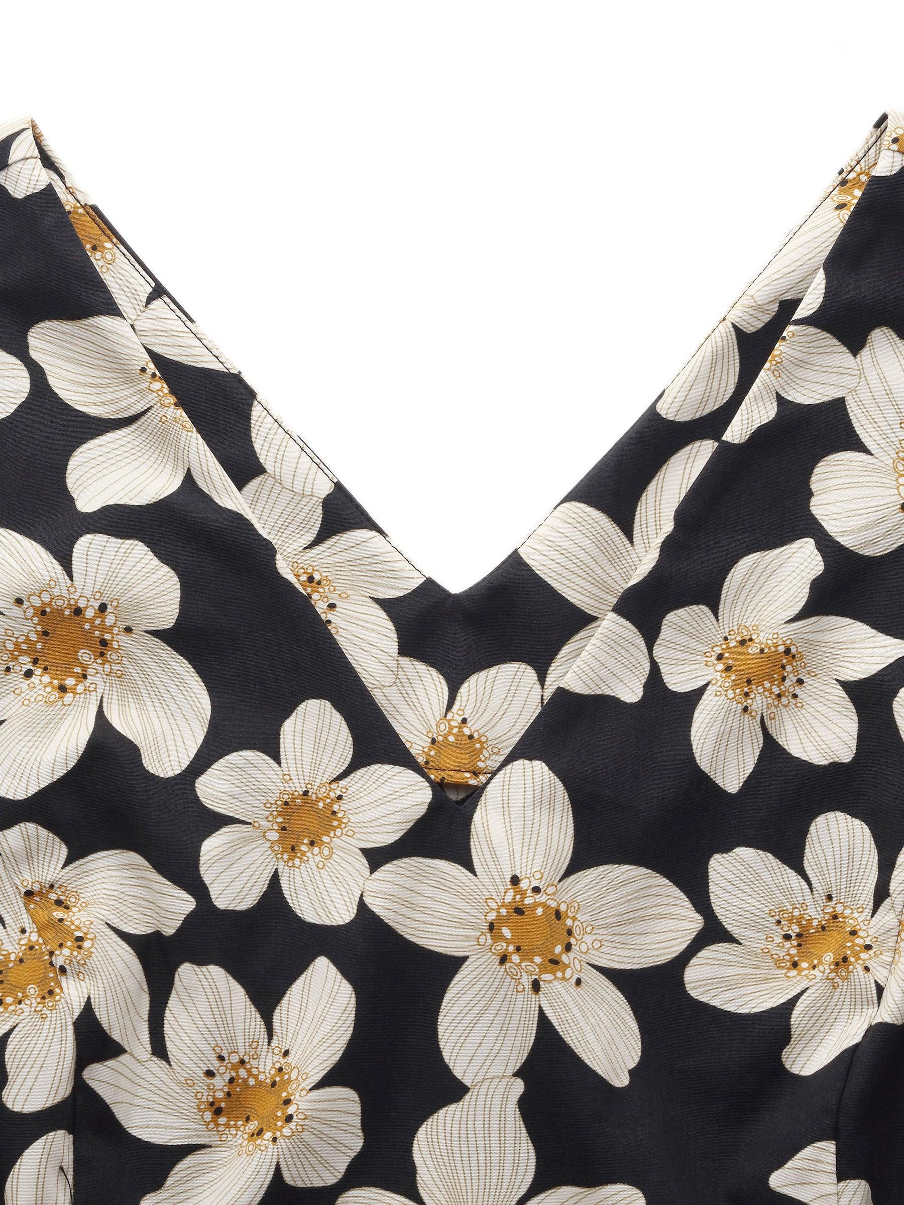 Cotton Stretch Floral Print Women Tie Belt Midi Dress Product Image