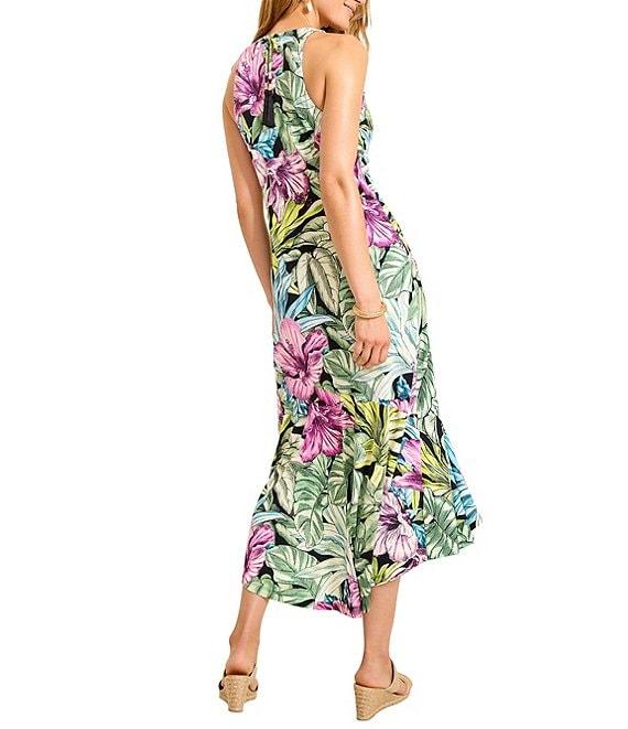 Tommy Bahama Jasmina Jungle Jewel Knit Jersey Floral Printed Halter Neck Sleeveless High-Low Hem A-Line Midi Dress Product Image
