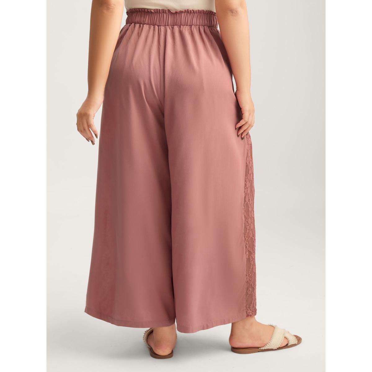 Plus Size Lace Detail Stretchy Waist Wide-Leg Pants Women Rouge Resort Wide Leg Mid Rise Vacation Pants BloomChic 14-16/1X Product Image