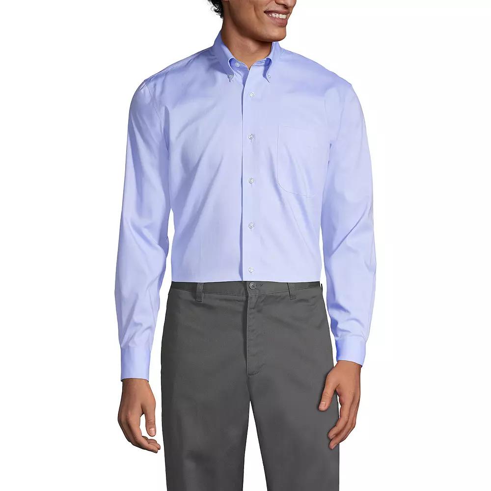 Men's Lands' End School Uniform Long Sleeve No-Iron Pinpoint Dress Shirt,  Product Image