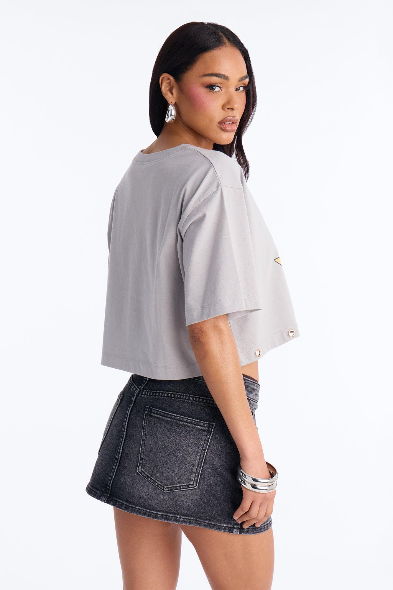 Betty Boop Texas Cropped Tee With Studs - Light Grey Female Product Image