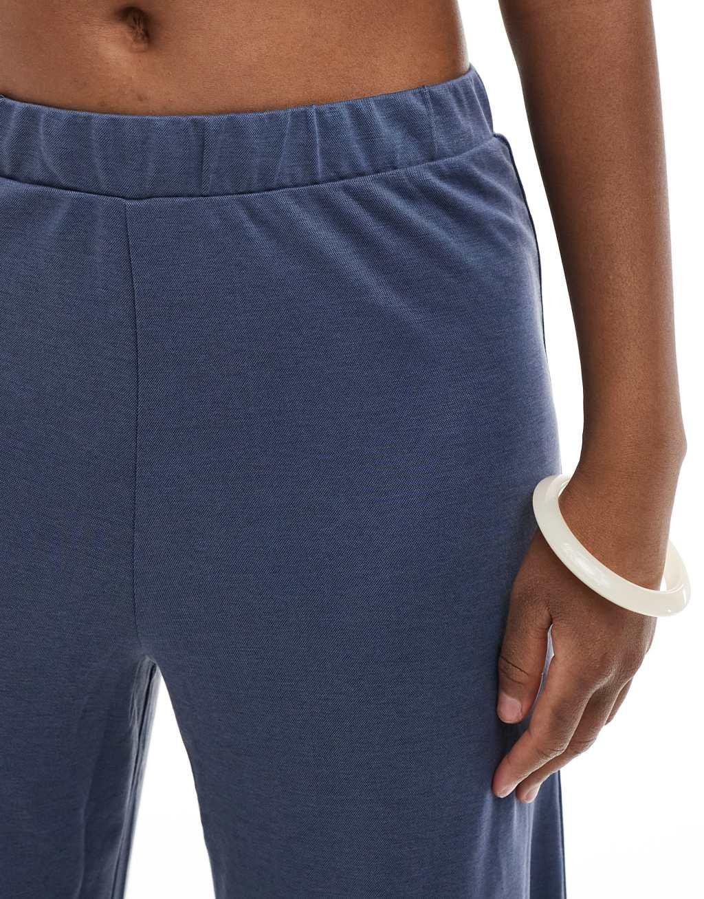 Monki straight leg casual soft pants in navy  Product Image