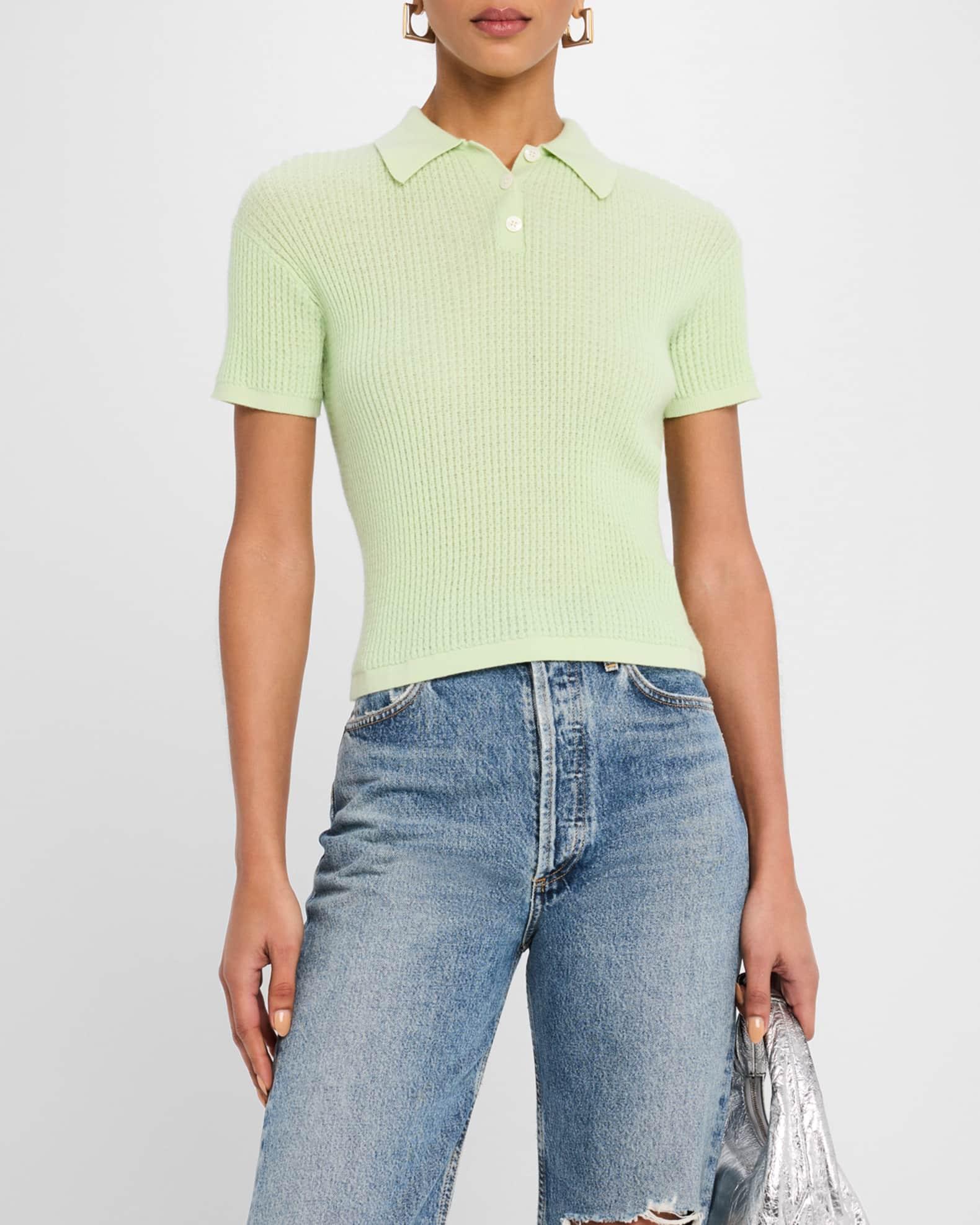 Cashmere Short-Sleeve Shrunken Polo Sweater Product Image
