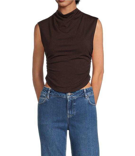 Gianni Bini Knit Mock Neck Cap Sleeve Crop Top Product Image