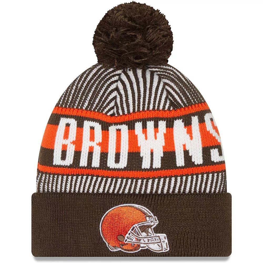 Men's New Era Brown Cleveland Browns Striped Cuffed Knit Hat with Pom Product Image