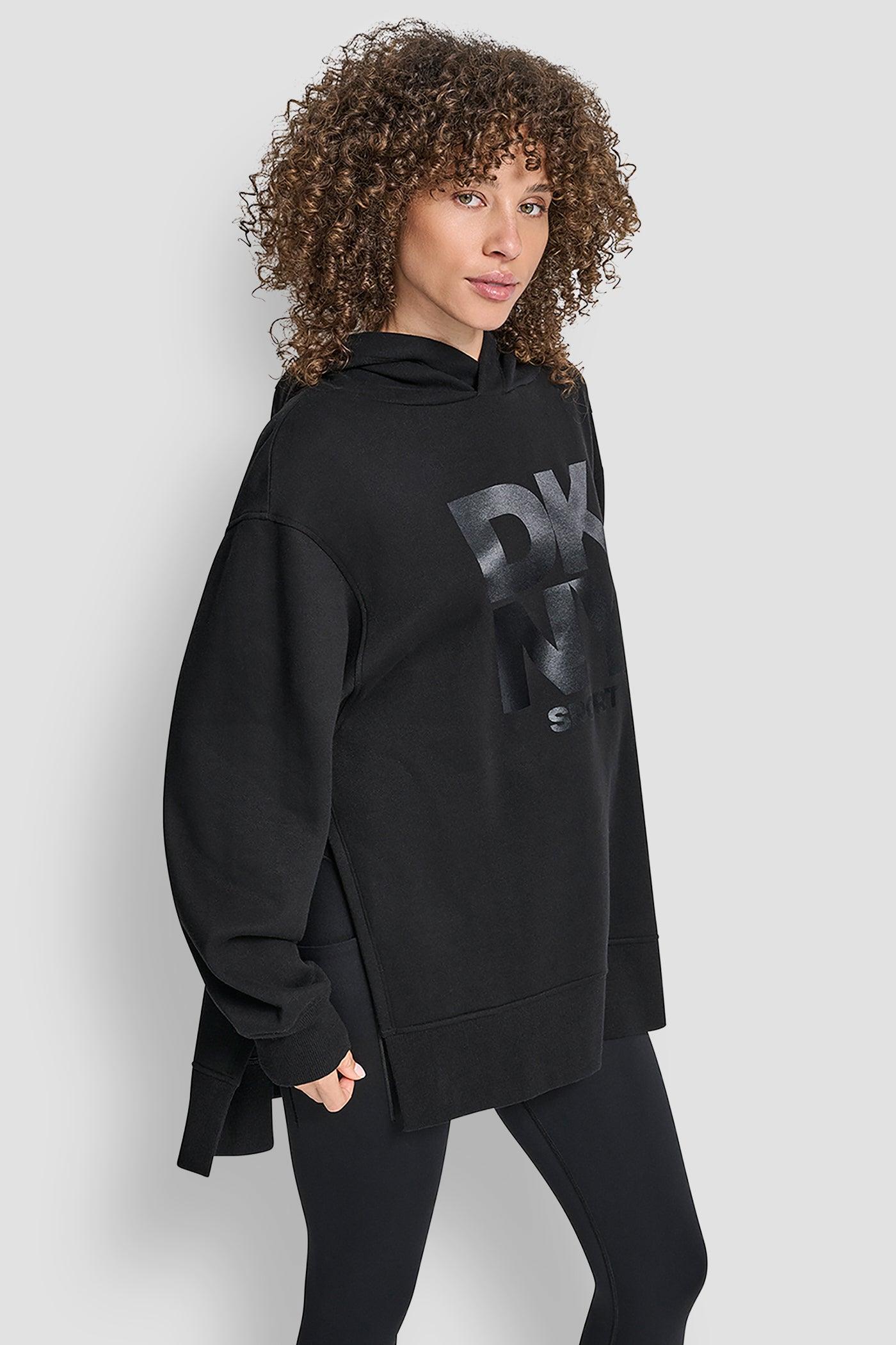 STACKED SATIN LOGO HIGH LOW TUNIC HOODIE Product Image