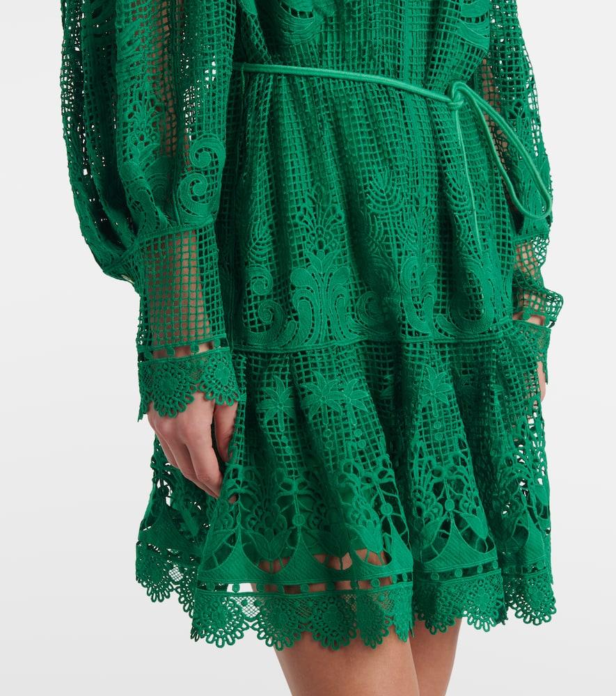 FARM RIO Tropical Flight Green Guipure Minidress Product Image