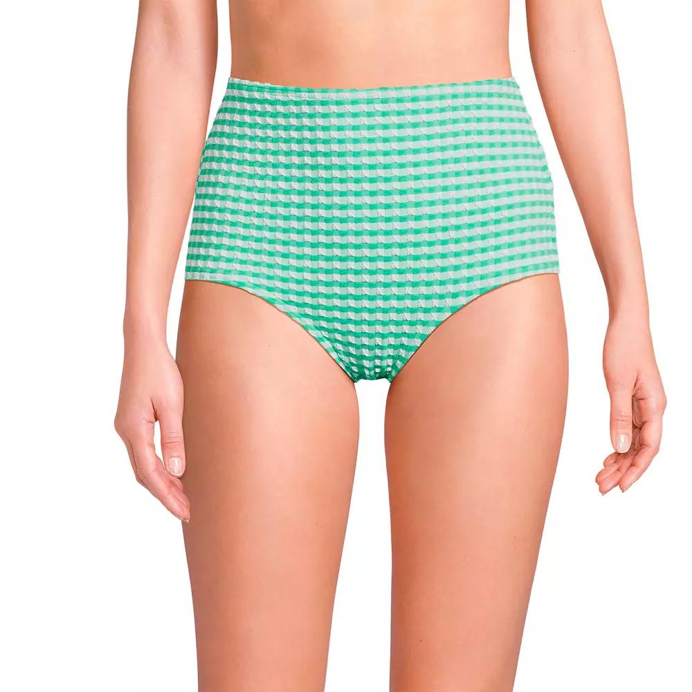 Women's Lands' End Gingham High Waisted Tummy Slimming Tugless Bikini Bottoms,  Product Image