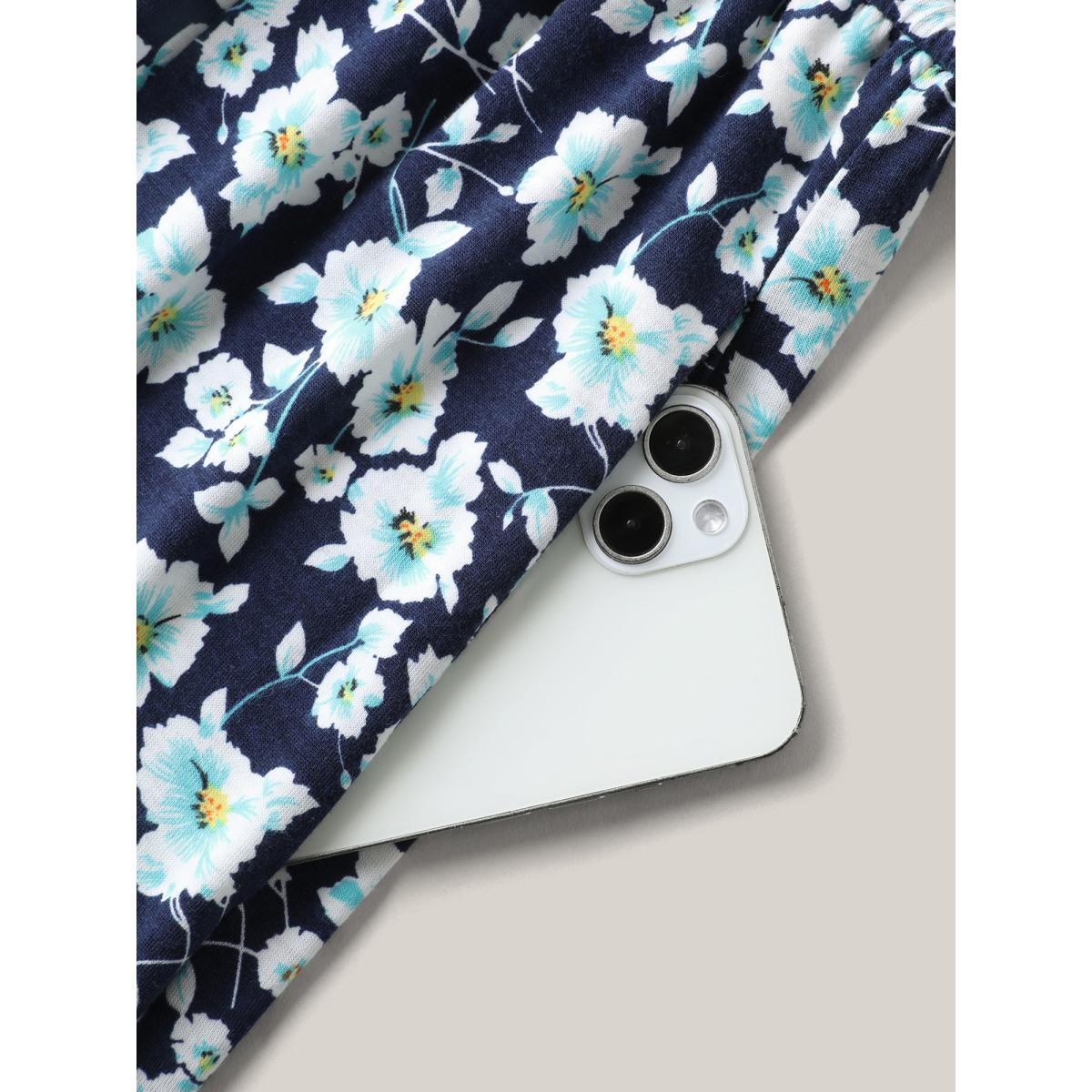 Plus Size Supersoft Ditsy Floral Waist-Tie Midi Dress Navy Women Round Neck Short sleeve Curvy BloomChic 14-16/1X Product Image