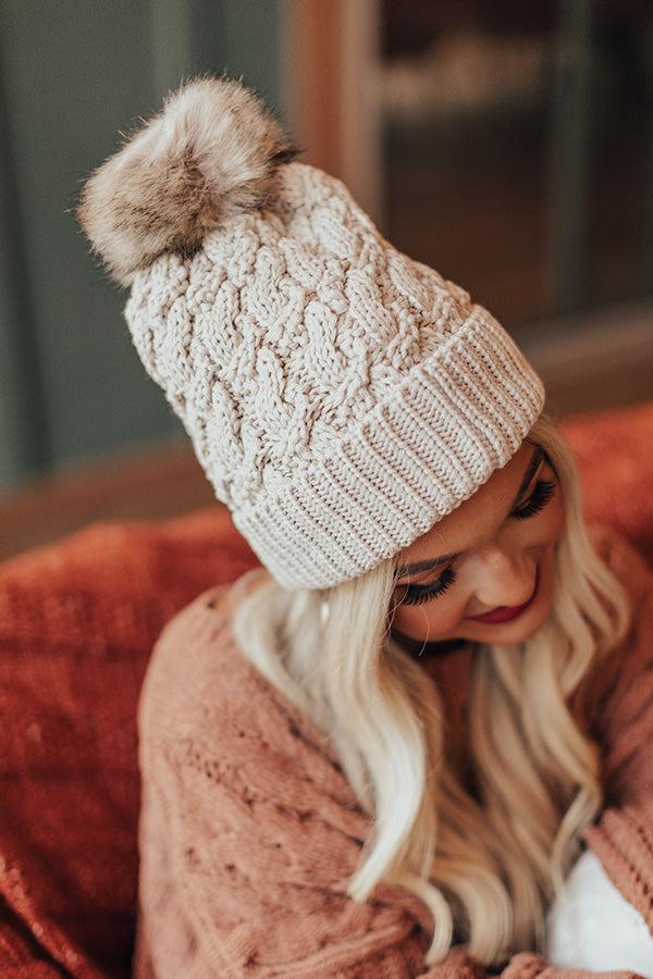 Fall Hike Faux Fur Pom Beanie in Birch Product Image