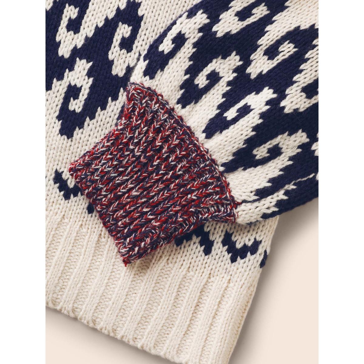 Plus Size Fair Isle Balloon Sleeve Crew Neck Cardigan Ivory Women Resort Loose Long Sleeve Vacation Cardigans BloomChic 14-16/1X Product Image