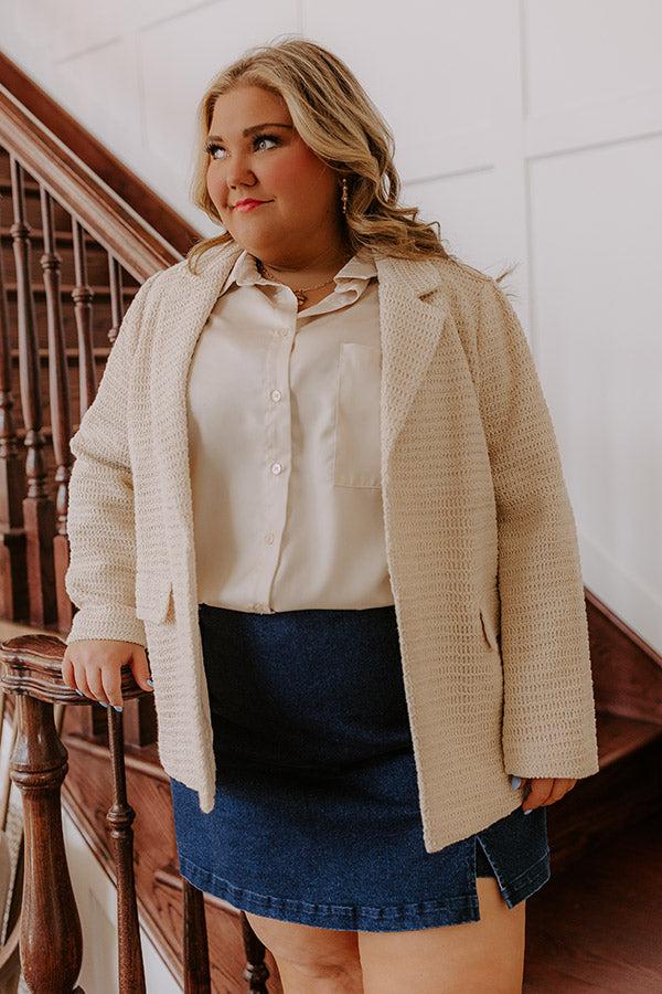 Boho Chic Crochet Blazer in Oatmeal Curves Product Image