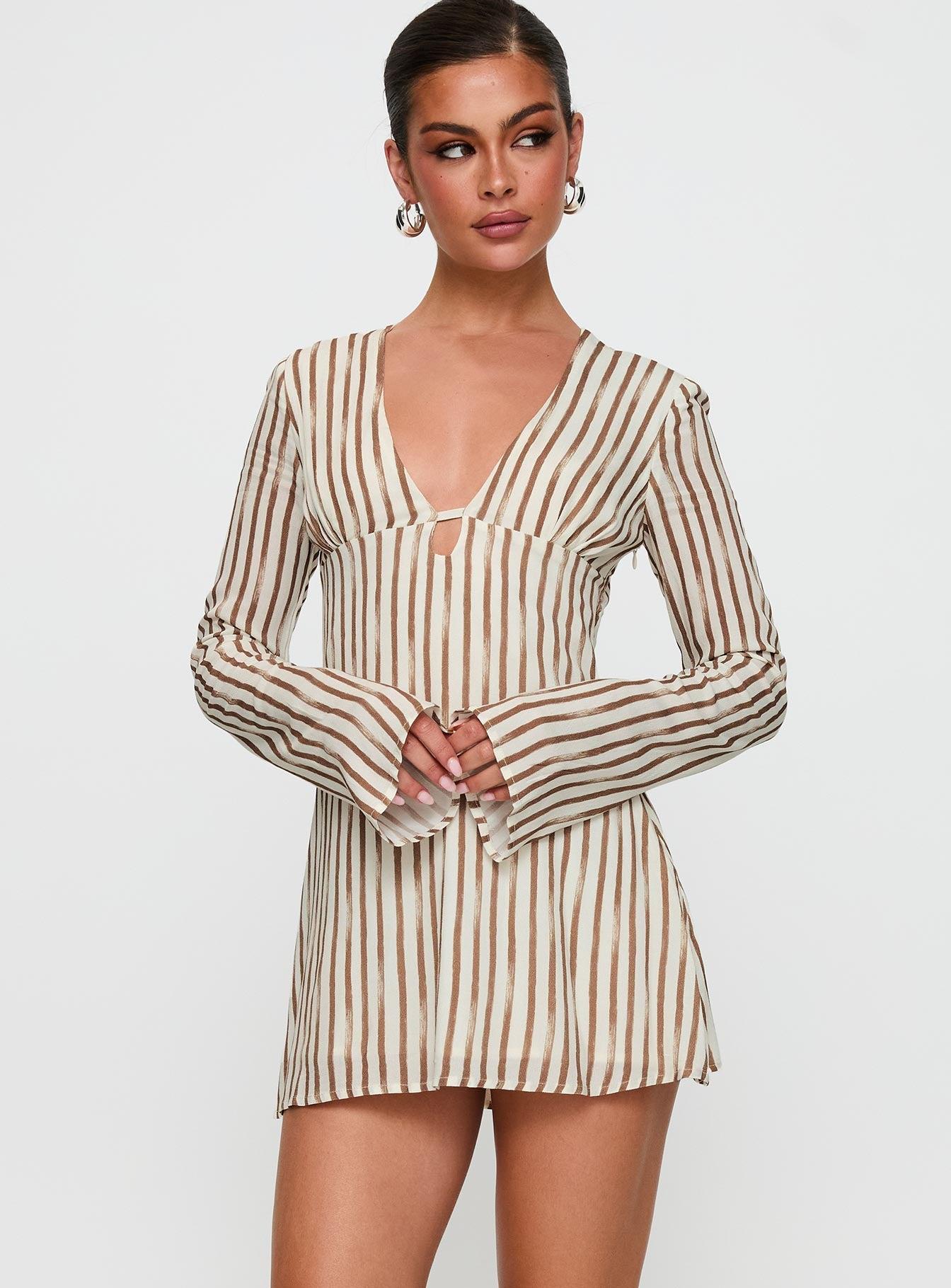 The Good Life Mini Dress Brown / White Stripe Product Image