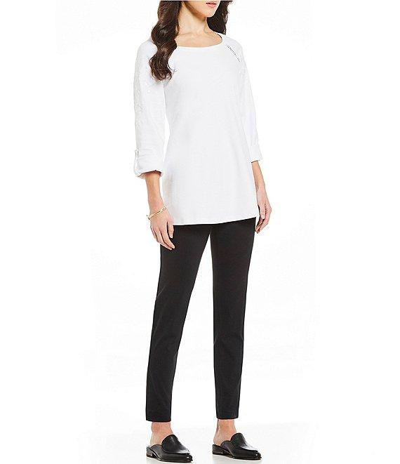 Slimsation® by Multiples Flat Front Straight Leg Pull-On Ankle Pants Product Image