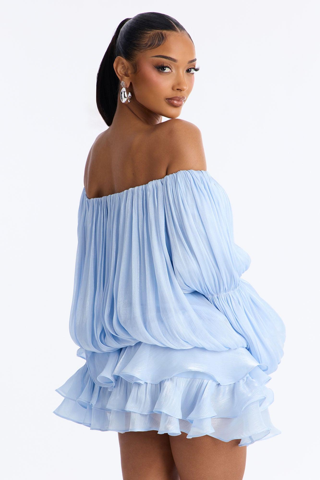 Oralee Off Shoulder Organza Mini Dress - Periwinkle Female Product Image