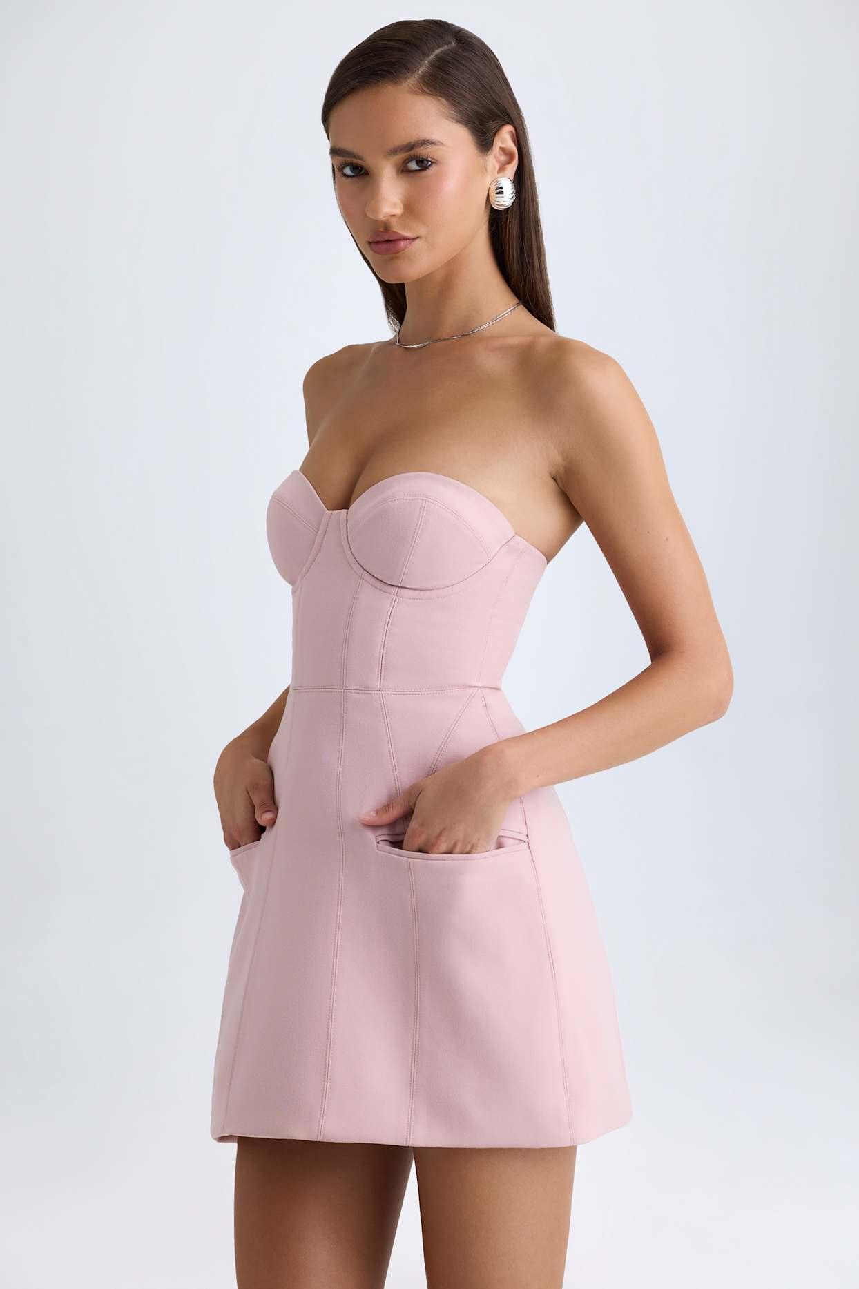 Strapless Structured Tulip Mini Dress in Pink Mauve Product Image