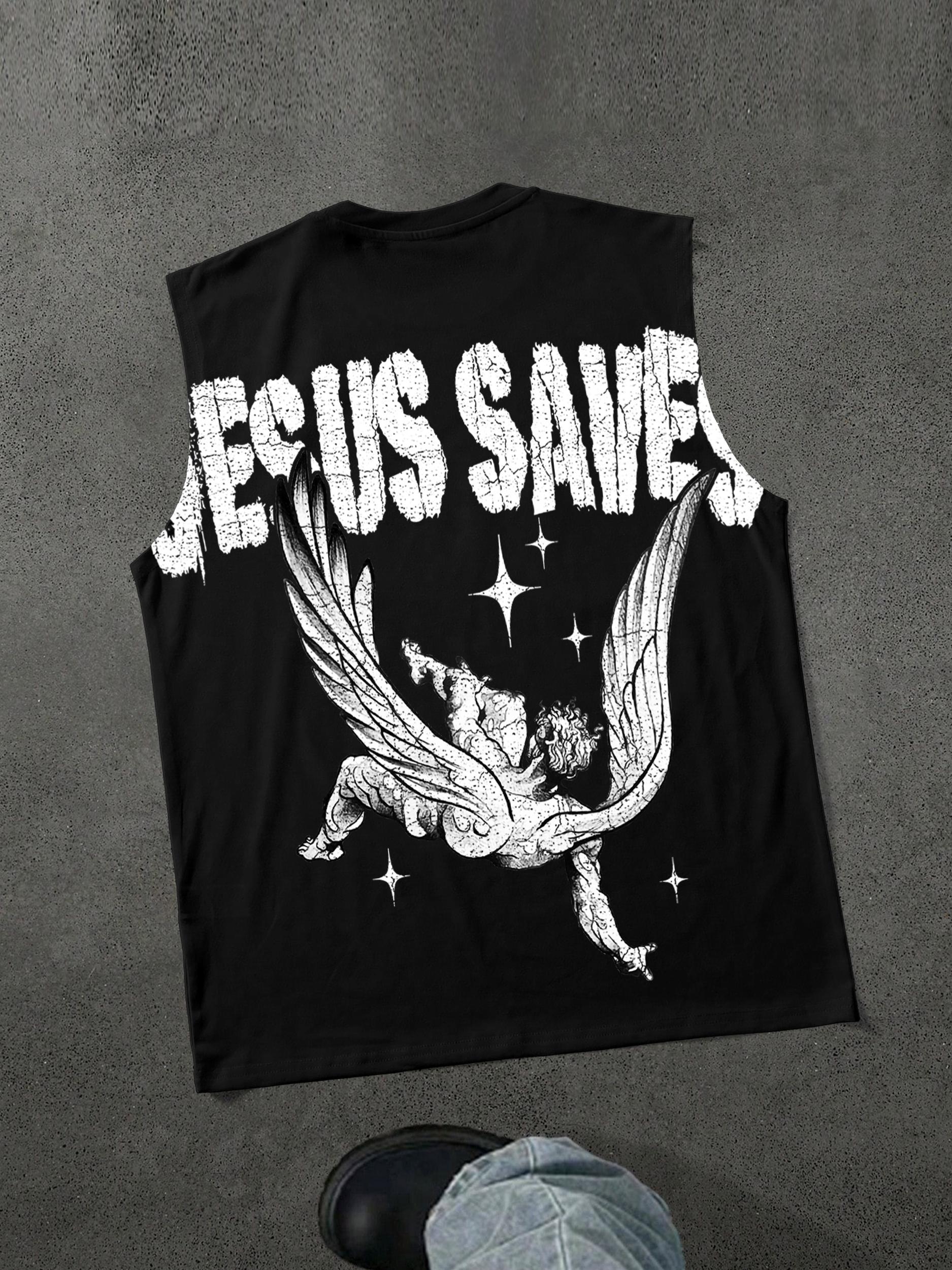 Jesus Saves Angels Print Tank Top Product Image