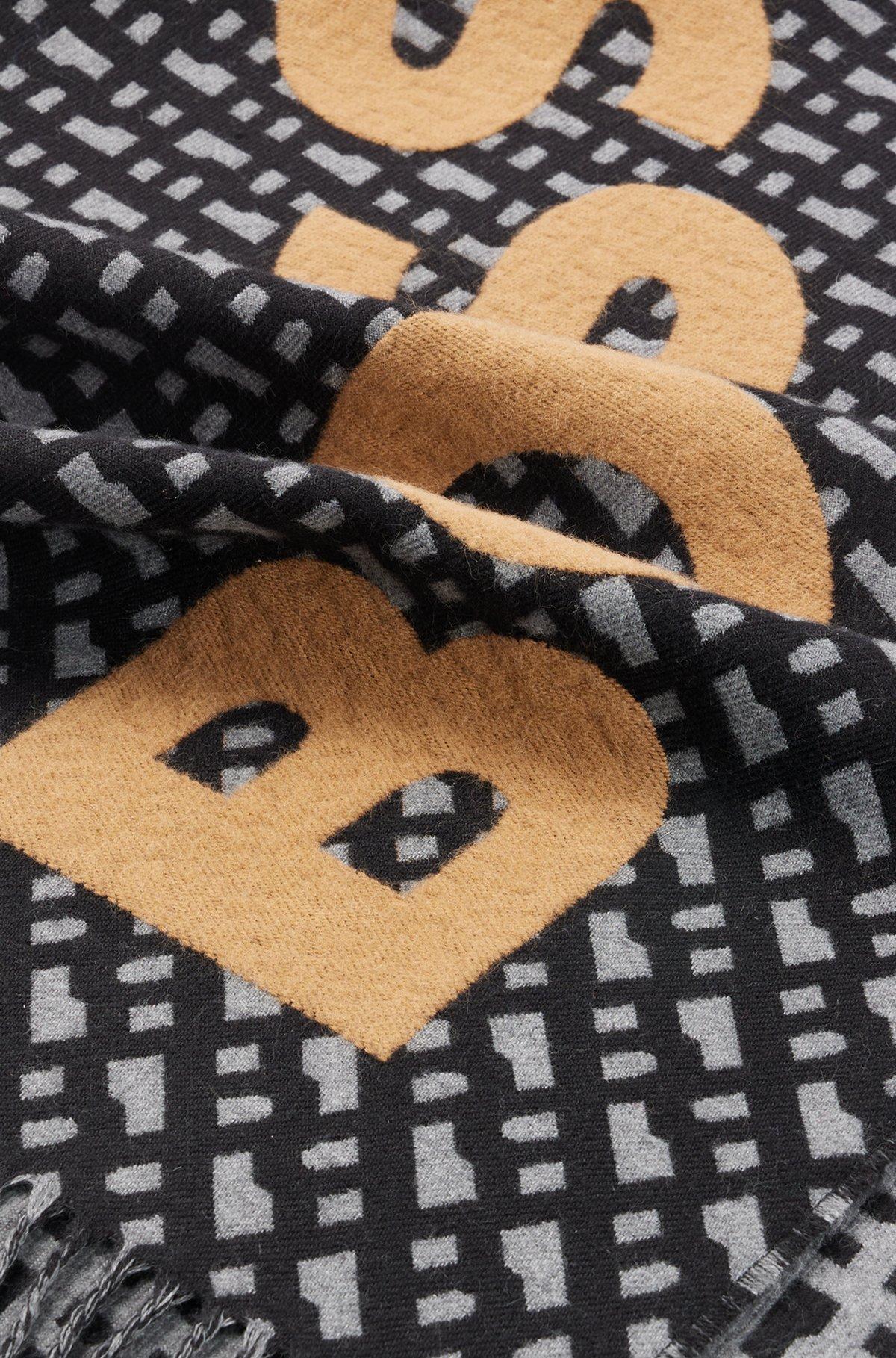 BOSS - Fringed scarf with logo and monograms - Black Product Image