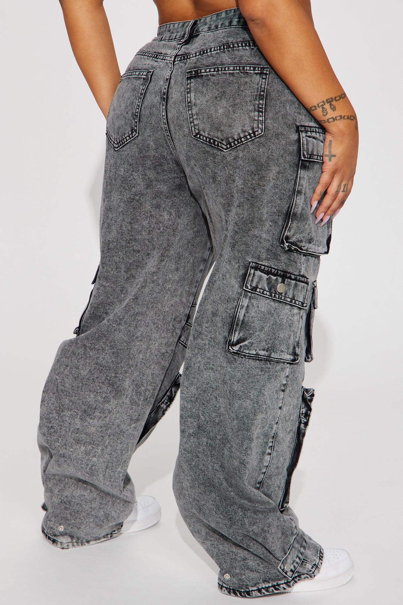 Billie Low Slung Cargo Jeans - Acid Wash Black Product Image