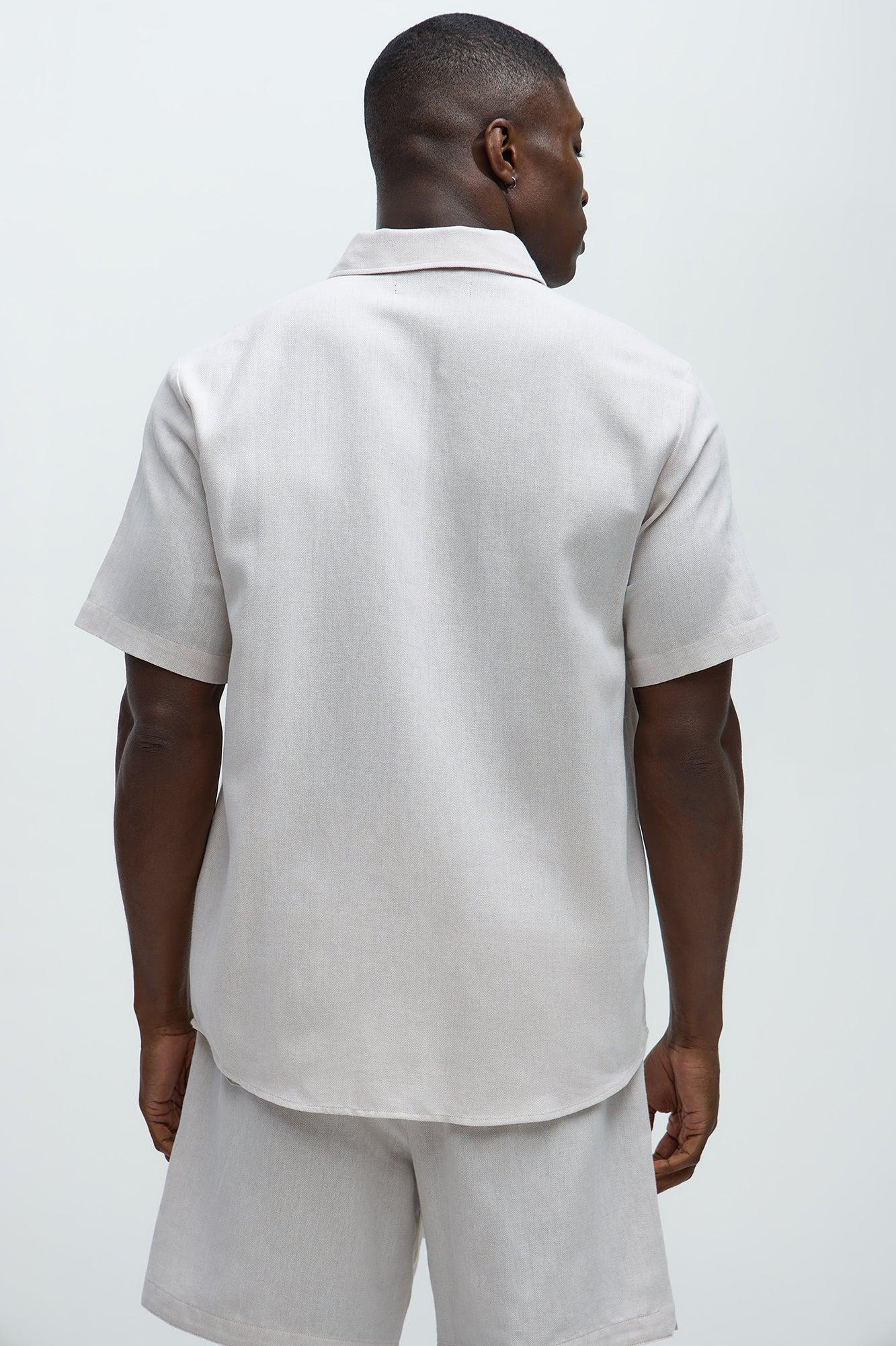 Herringbone Pinstripe Short Sleeve Shirt - Cream/combo Product Image