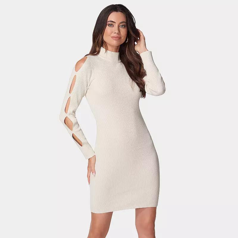 Women's bebe Cutout Sleeve Mini Sweater Dress, Size: XL, Ivory Product Image