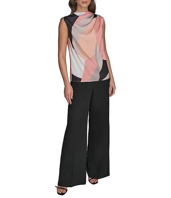 Donna Karan Charmeuse Mock Neck Sleeveless Gathered Shoulder Blouse Product Image