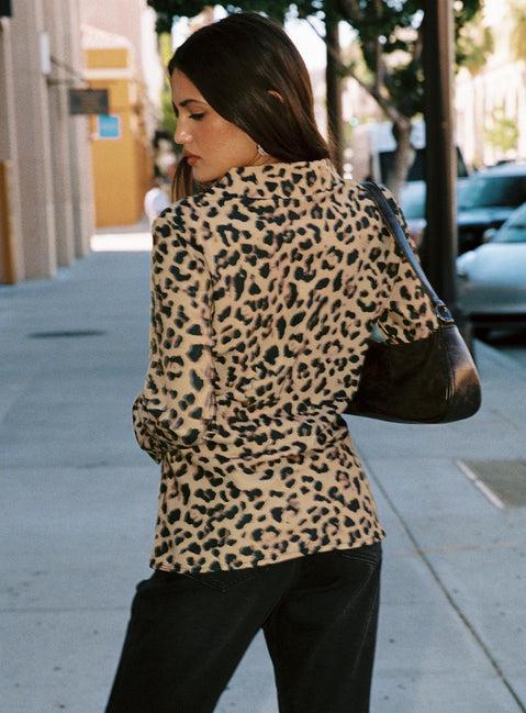 Toriah Long Sleeve Tie Up Top Leopard Product Image