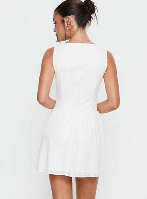 Thinking Bout You Lace Trim Sleeveless Mini Dress White Product Image