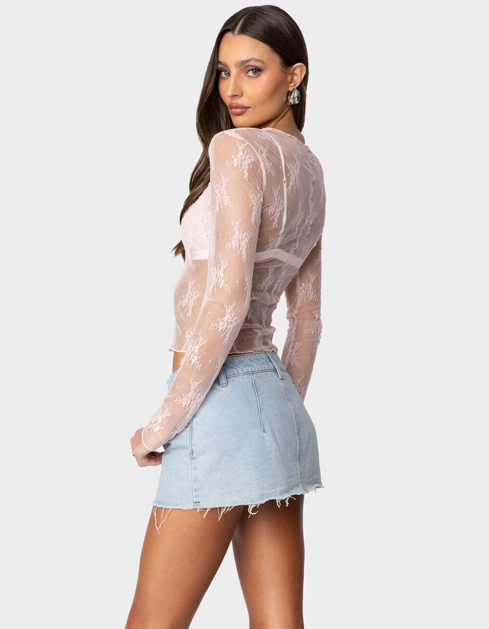 EDIKTED Lise Sheer Lace Top - LIGHT PINK Product Image