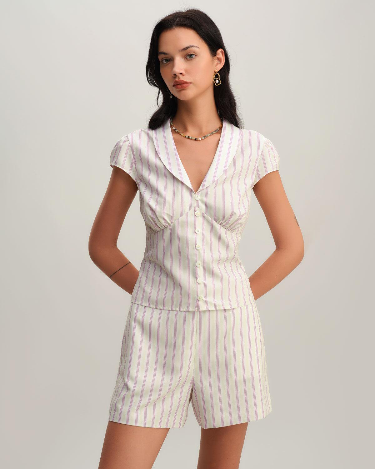 Pink Striped Pocket Shorts Product Image