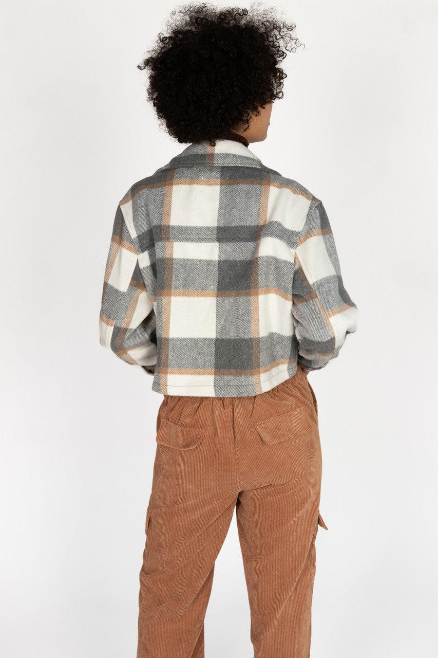 Greige Brushed Plaid Shacket Product Image